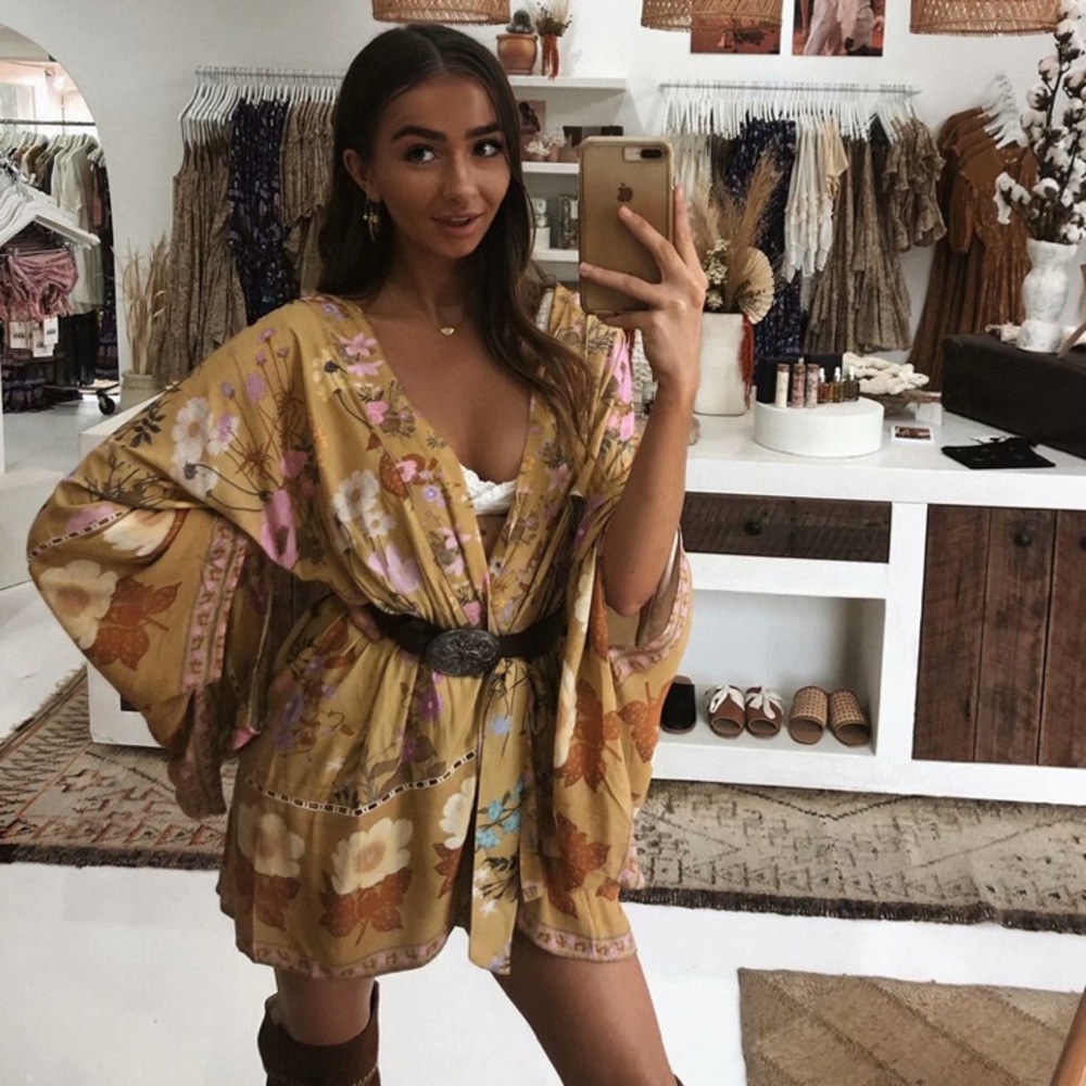 SOLD OUT Festival Bohemian Flower Printed Kimono Robe Tunic - Picture 5 of 6